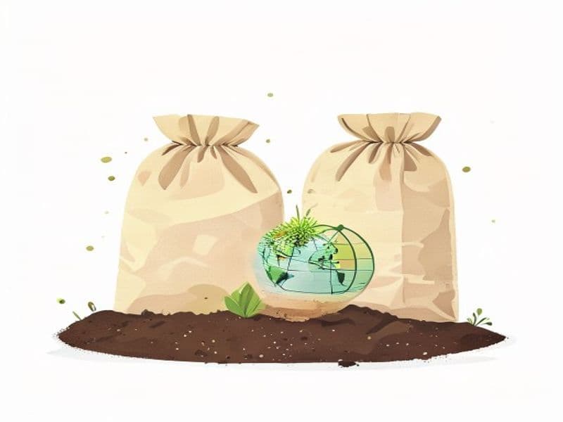 土と肥料袋、地球のイラスト